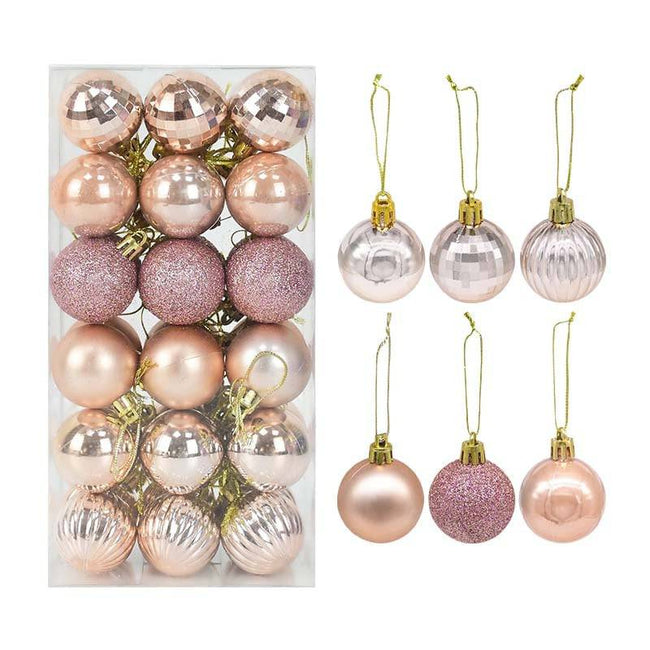 Box Rose Gold Plastic Christmas Balls Ornament 4cm Hang Pendant Ball Indoor New Year Xmas Tree Decor