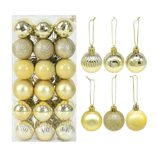 Box Rose Gold Plastic Christmas Balls Ornament 4cm Hang Pendant Ball Indoor New Year Xmas Tree Decor