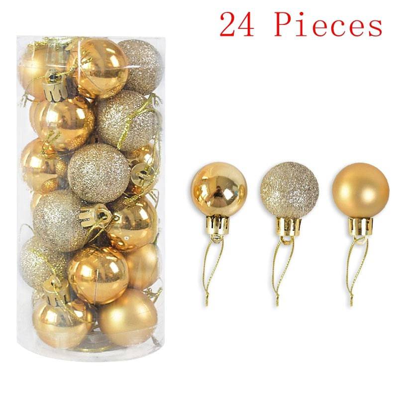 Box Rose Gold Plastic Christmas Balls Ornament 4cm Hang Pendant Ball Indoor New Year Xmas Tree Decor