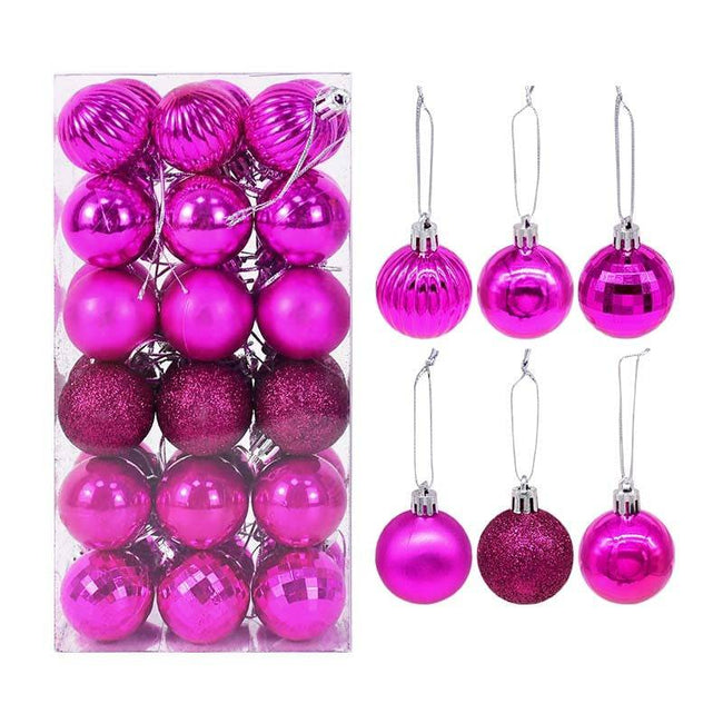 Box Rose Gold Plastic Christmas Balls Ornament 4cm Hang Pendant Ball Indoor New Year Xmas Tree Decor