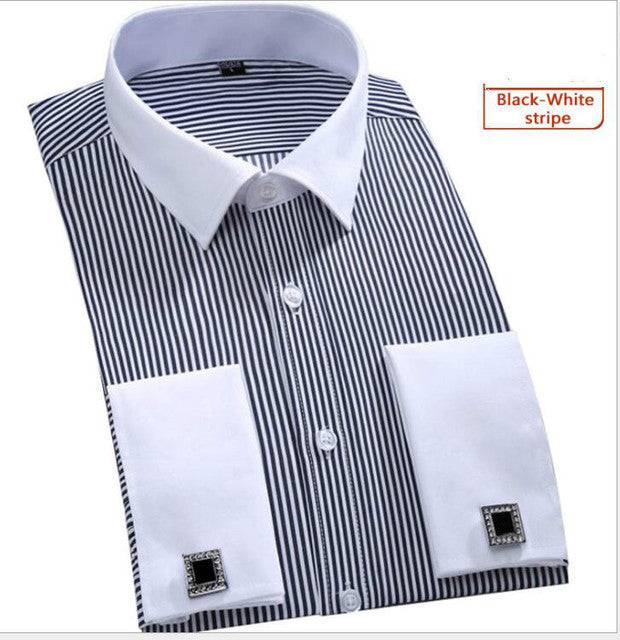 French Cufflinks Shirt Long Sleeve Slim Fit Button Cuff Men Dress Shirts - TheWellBeing4All