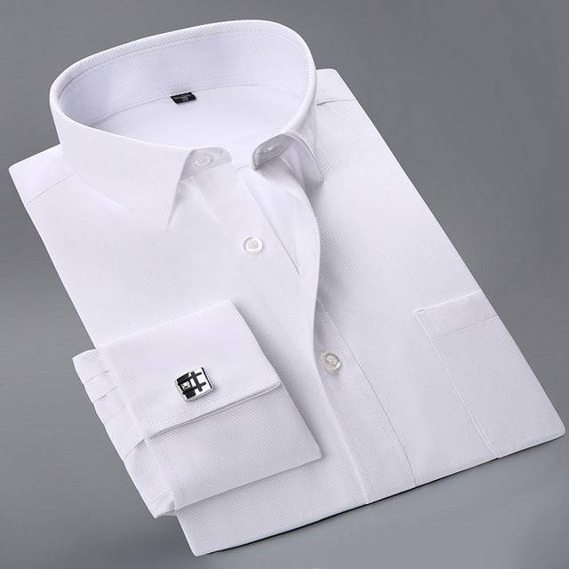 French Cufflinks Shirt Long Sleeve Slim Fit Button Cuff Men Dress Shirts - TheWellBeing4All