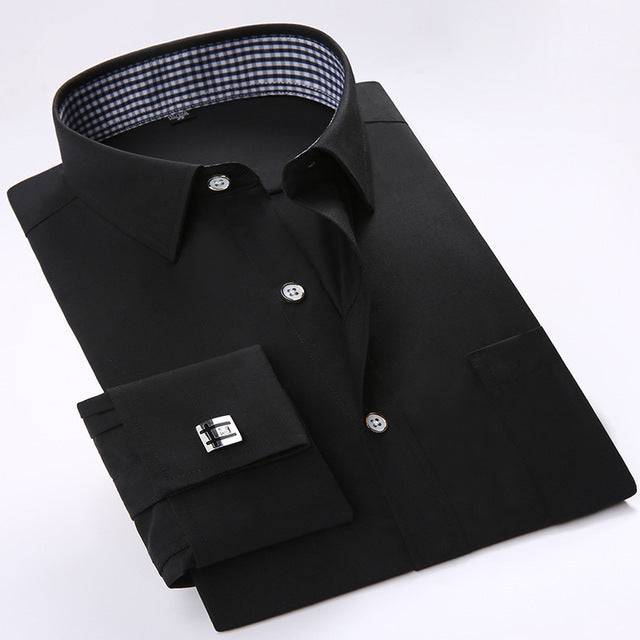 French Cufflinks Shirt Long Sleeve Slim Fit Button Cuff Men Dress Shirts - TheWellBeing4All