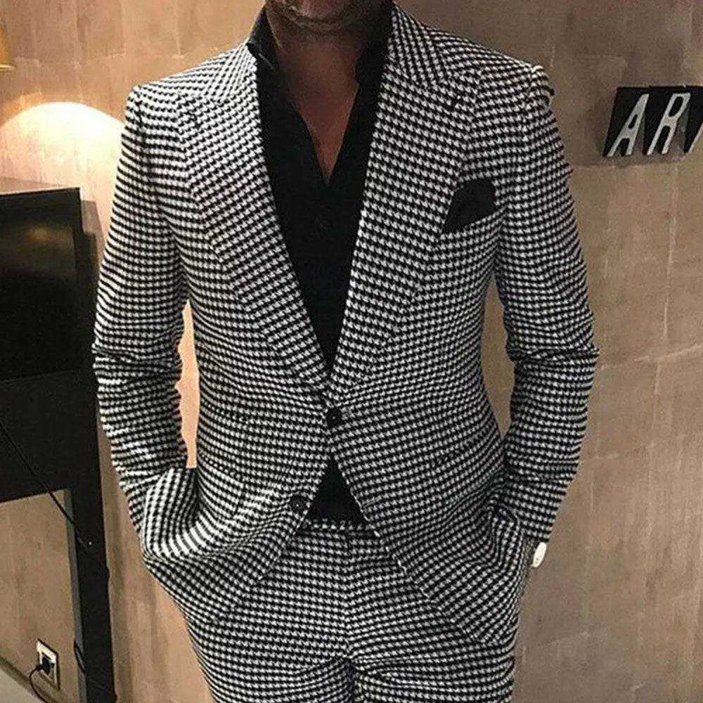 Houndstooth Men Suits 2 Buttons Jacket With Pants Slim Fit Two Pieces - TheWellBeing4All