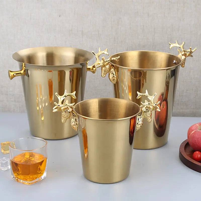 Ice Barrel Silver Gold gold European style champagne barrel deer head ice bucket - TheWellBeing4All