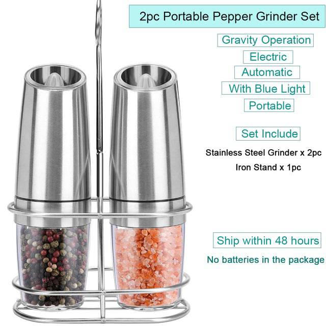 Automatic Salt Pepper Mill Grinder Electric Stainless Steel - TheWellBeing4All