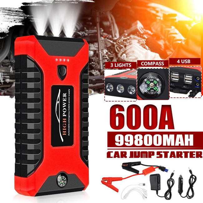 Car Jump Starter Pack 600A Portable 4 USB Power Bank - TheWellBeing4All