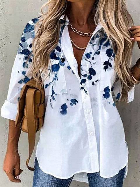 Long Sleeve Blouse Casual Collar Button Loose Shirt - TheWellBeing4All