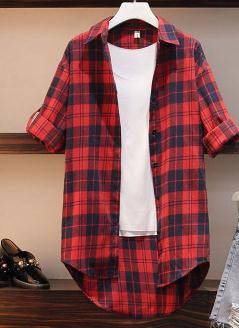 cotton plaid long blouse and vest denim shorts sets - TheWellBeing4All