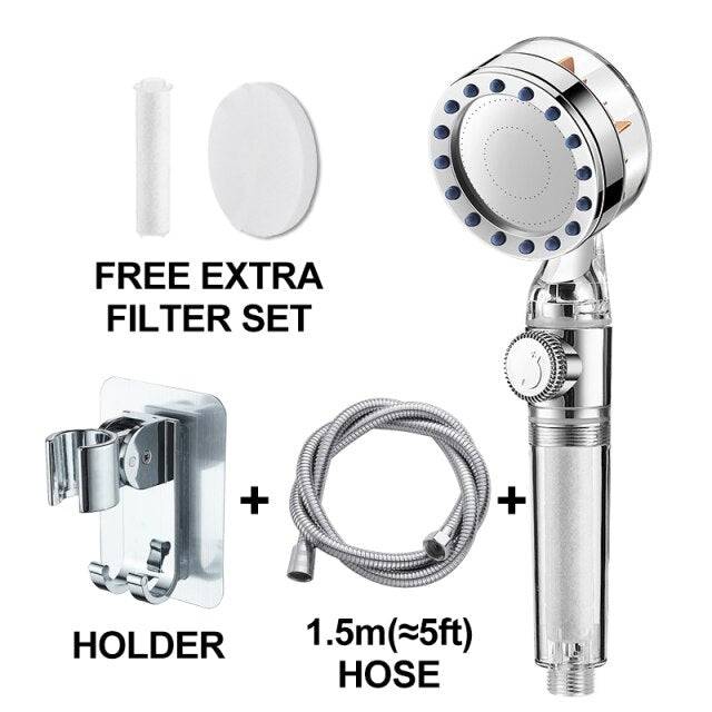 Shower Head High Pressure with Fan and Filter Water Pressure Adjustable Rainfall Shower Water Saving ECO Shower Set - TheWellBeing4All