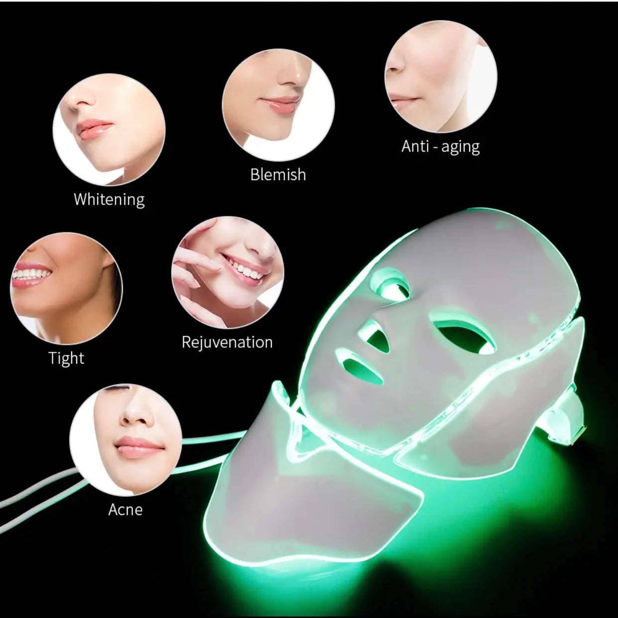 Air Bag-7 Colors Light LED Facial Mask With Neck Skin Rejuvenation Face Care Treatment Beauty Anti Acne Therapy Whitening - TheWellBeing4All