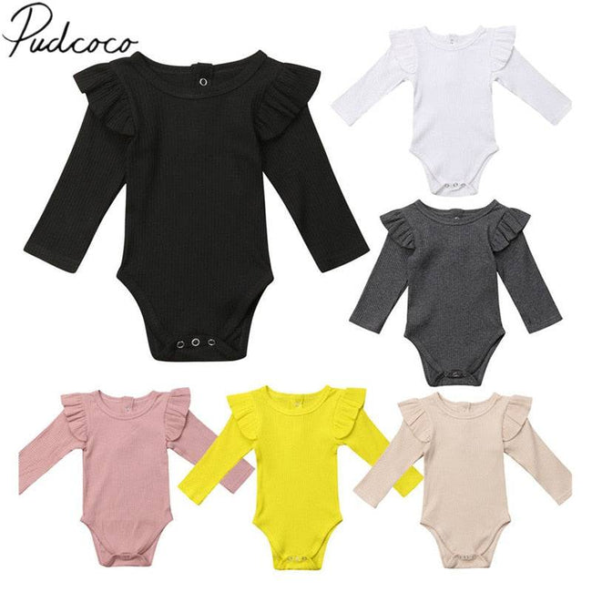 Newborn Infant Kids Baby Girls Boys Autumn Causal Bodysuits Ruffles Long Sleeve Solid Warm Jumpsuits Outfit 0-24M - TheWellBeing4All