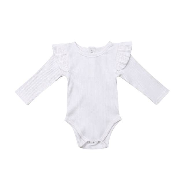 Newborn Infant Kids Baby Girls Boys Autumn Causal Bodysuits Ruffles Long Sleeve Solid Warm Jumpsuits Outfit 0-24M - TheWellBeing4All