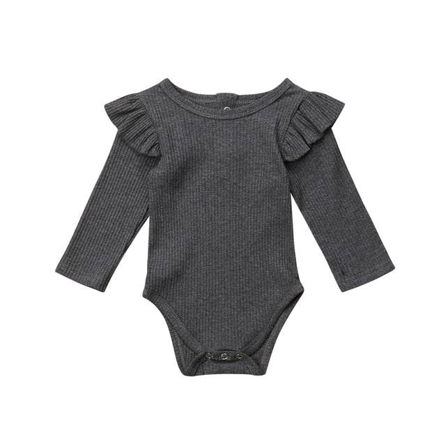 Newborn Infant Kids Baby Girls Boys Autumn Causal Bodysuits Ruffles Long Sleeve Solid Warm Jumpsuits Outfit 0-24M - TheWellBeing4All