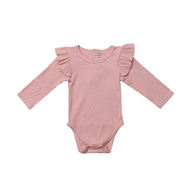 Newborn Infant Kids Baby Girls Boys Autumn Causal Bodysuits Ruffles Long Sleeve Solid Warm Jumpsuits Outfit 0-24M - TheWellBeing4All