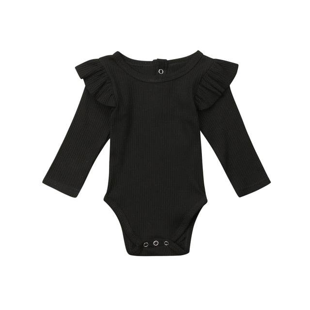 Newborn Infant Kids Baby Girls Boys Autumn Causal Bodysuits Ruffles Long Sleeve Solid Warm Jumpsuits Outfit 0-24M - TheWellBeing4All