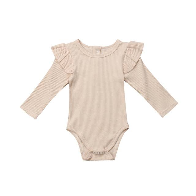 Newborn Infant Kids Baby Girls Boys Autumn Causal Bodysuits Ruffles Long Sleeve Solid Warm Jumpsuits Outfit 0-24M - TheWellBeing4All