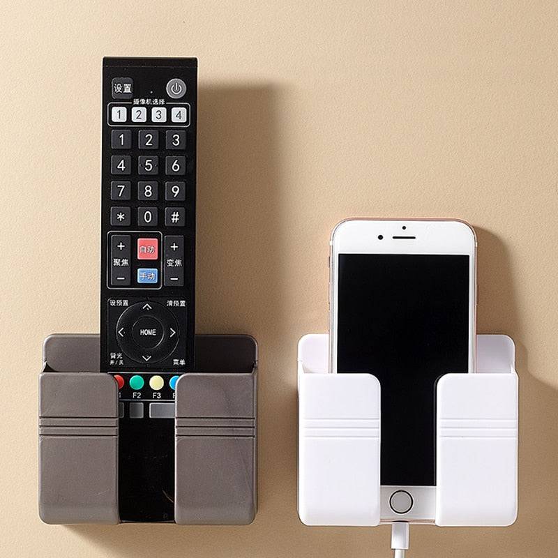 Multifunction Punch Free Wall punch-mounted Storage Box Organizer TV Remote Control Mounted Mobile Phone Plug Charging Holder - TheWellBeing4All