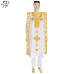 Gold Embroidery White Agbada Men African Traditional Clothes Outfit Cover Shirt Pants 3 PCS Suit - TheWellBeing4All