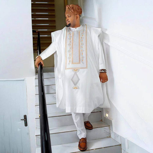 H&D Aid Mubarek Musulman Ensembles African Clothes For Men Traditional Wedding Party Agbada Boubou Shirt Pant Suit Formal Attire - TheWellBeing4All