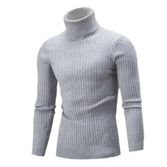 Turtle Neck Long Sleeve Twist Knitted Slim Sweater Men, Knitted Sweaters Pullover Men Knitwear - TheWellBeing4All