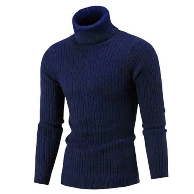 Turtle Neck Long Sleeve Twist Knitted Slim Sweater Men, Knitted Sweaters Pullover Men Knitwear - TheWellBeing4All