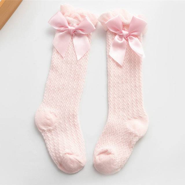 Children's Royal Style Bow Knee High Fishnet Socks - Elegant and Comfortable Socks for Baby Girls - TheWellBeing4All