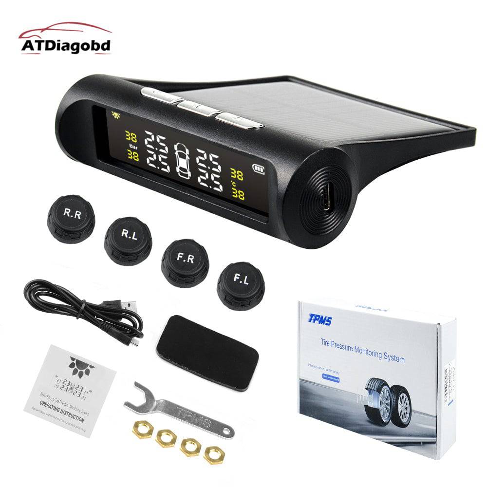 Smart Car TPMS Tire Pressure Monitoring System Solar Power Digital LCD Display Auto Security Alarm System - TheWellBeing4All