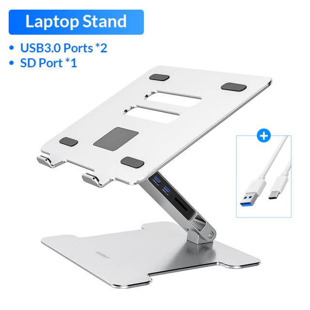 ORICO 4 Port USB3.0 Foldable Laptop Stand Aluminum Notebook Riser Desktop Laptop Cooling Stand for MacBook Dell - TheWellBeing4All