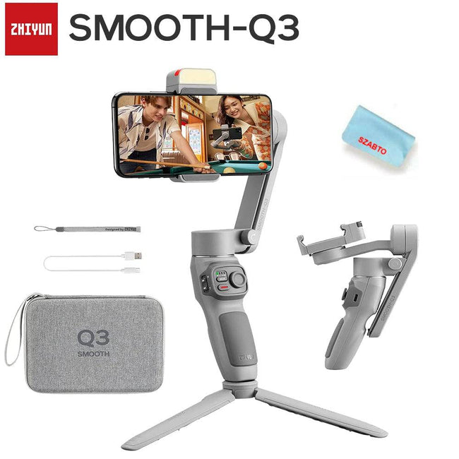 Smooth Q3 handheld 3axis smartphone gimbal stabilizer Foldable mobile phone stabilizer compatible with iPhone and Android - TheWellBeing4All