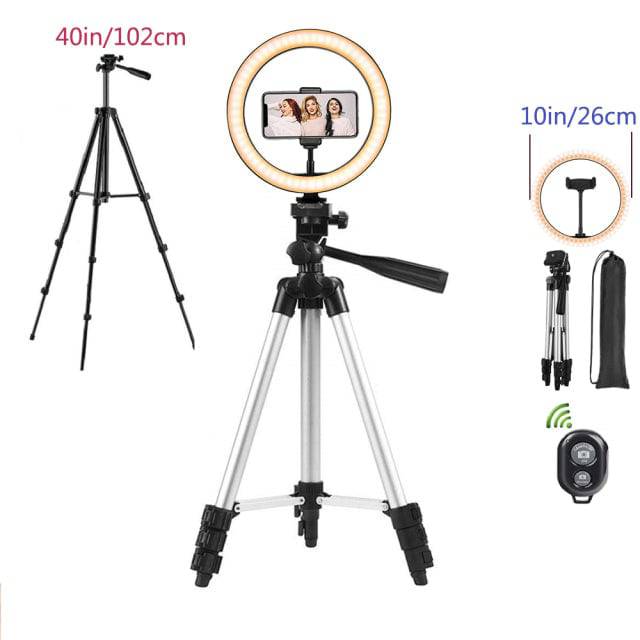 LED Selfie Ring Light Photography Video Light RingLight Phone Stand Tripod Fill Light Dimmable Lamp Trepied Streaming - TheWellBeing4All