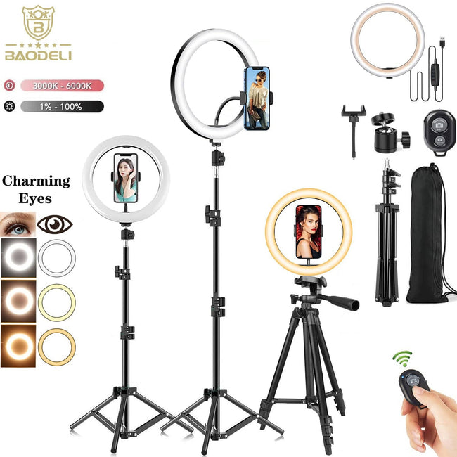 LED Selfie Ring Light Photography Video Light RingLight Phone Stand Tripod Fill Light Dimmable Lamp Trepied Streaming - TheWellBeing4All