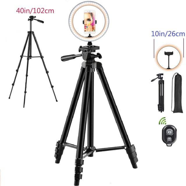 LED Selfie Ring Light Photography Video Light RingLight Phone Stand Tripod Fill Light Dimmable Lamp Trepied Streaming - TheWellBeing4All