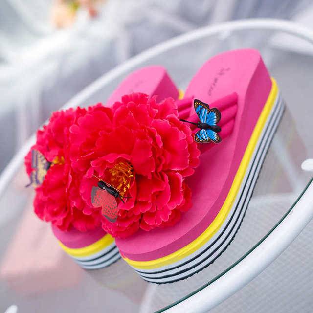 Sandals Flowers Slippers summer flip flops Slippers Platform; Slide Wedge Heel Thick Beach Slipper - TheWellBeing4All