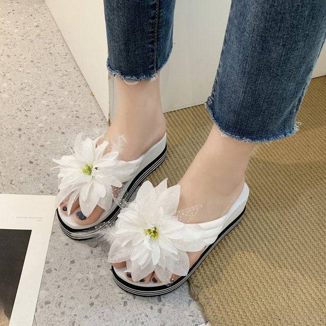 Sandals Flowers Slippers summer flip flops Slippers Platform; Slide Wedge Heel Thick Beach Slipper - TheWellBeing4All