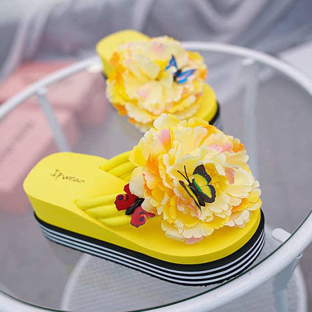 Sandals Flowers Slippers summer flip flops Slippers Platform; Slide Wedge Heel Thick Beach Slipper - TheWellBeing4All