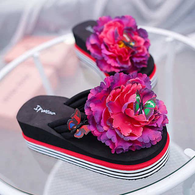 Sandals Flowers Slippers summer flip flops Slippers Platform; Slide Wedge Heel Thick Beach Slipper - TheWellBeing4All