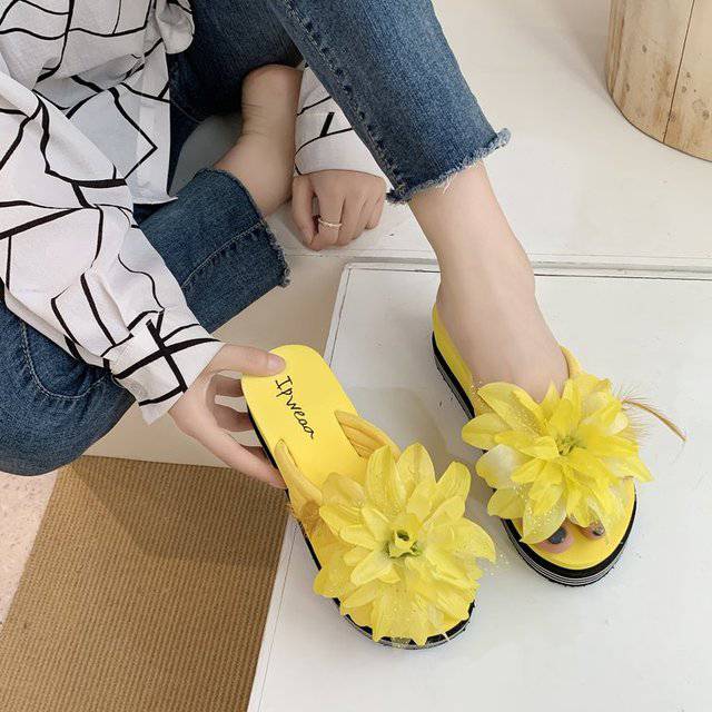 Sandals Flowers Slippers summer flip flops Slippers Platform; Slide Wedge Heel Thick Beach Slipper - TheWellBeing4All