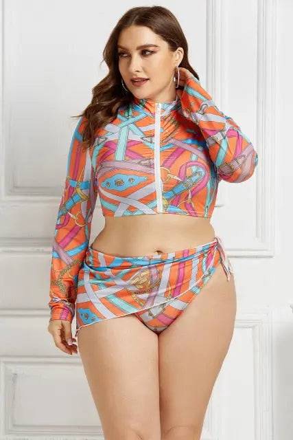 Swimsuit Geometric Print Plus Size - TheWellBeing4All