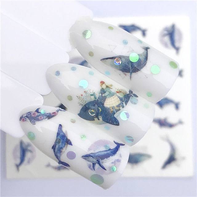 Nail Sticker Wolf Stickers Sliders,Sheets Geometric Animal Nail Art Stickers,Water Transfer Diamond Panda Wolf Deer Watercolor Ink Nail Sliders Design for Acrylic Nail Supplies,DIY Manicure Nail Art Decals Nail Decoration