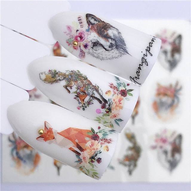 Nail Sticker Wolf Stickers Sliders,Sheets Geometric Animal Nail Art Stickers,Water Transfer Diamond Panda Wolf Deer Watercolor Ink Nail Sliders Design for Acrylic Nail Supplies,DIY Manicure Nail Art Decals Nail Decoration