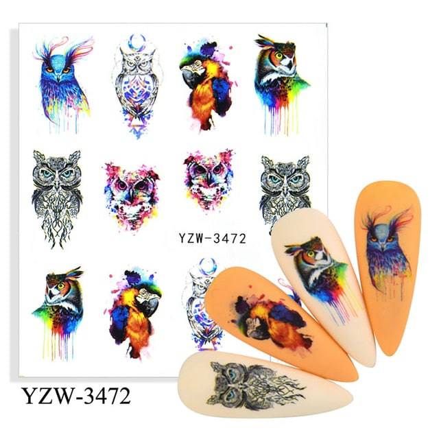 Nail Sticker Wolf Stickers Sliders,Sheets Geometric Animal Nail Art Stickers,Water Transfer Diamond Panda Wolf Deer Watercolor Ink Nail Sliders Design for Acrylic Nail Supplies,DIY Manicure Nail Art Decals Nail Decoration