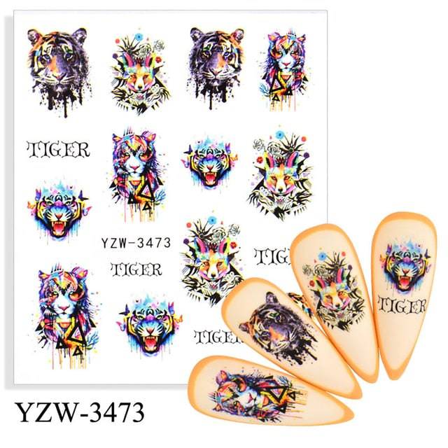 Nail Sticker Wolf Stickers Sliders,Sheets Geometric Animal Nail Art Stickers,Water Transfer Diamond Panda Wolf Deer Watercolor Ink Nail Sliders Design for Acrylic Nail Supplies,DIY Manicure Nail Art Decals Nail Decoration