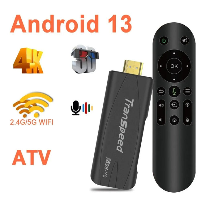 Transpeed TV Stick Android 13 ATV - 4K 3D TV Box with Voice Assistant Control