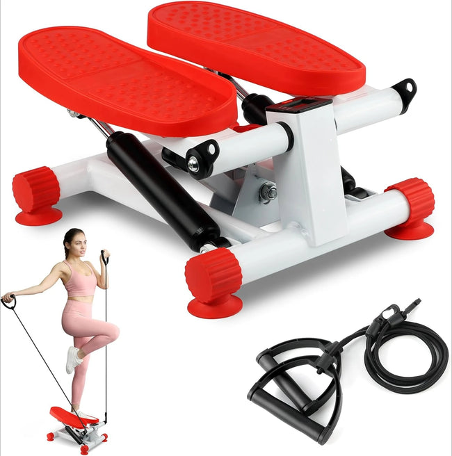 Hydraulic Stepper with Resistance Bands – 350LB Capacity Home Gym Equipment, Full-Body Cardio Machine with LED Display & Twist Motion (Compact)