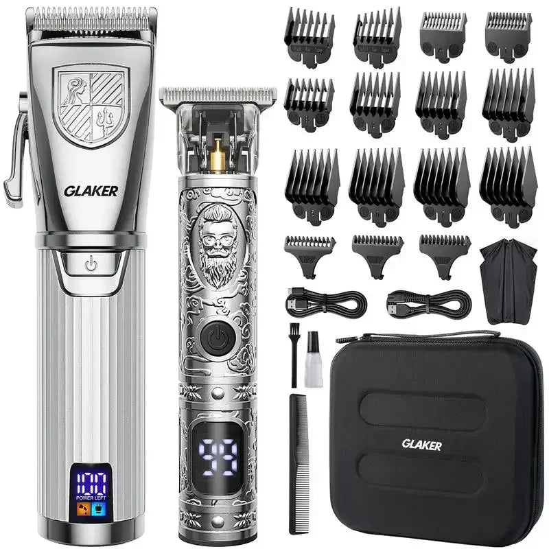 Cordless Hair Clipper Kit: LED Display, 15 Guide Combs, Travel Case, Fast Charging