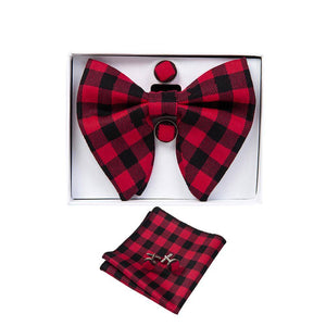 Ricnais Velvet Big Bow Tie Men's Bowties Pocket Square Cufflinks Set Solid Red Blue Handkerchief Necktie - TheWellBeing4All