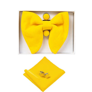 Ricnais Velvet Big Bow Tie Men's Bowties Pocket Square Cufflinks Set Solid Red Blue Handkerchief Necktie - TheWellBeing4All