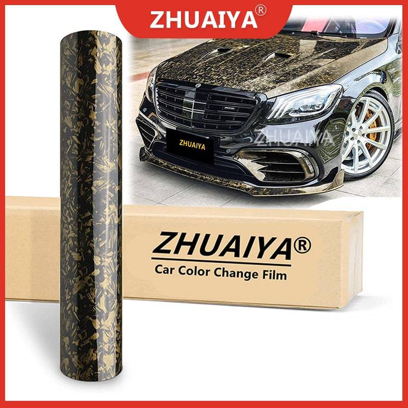 Car Color Change Film Forged Gloss Carbon Fiber Black Gold Vinyl Wrap Sticker Free Bubble Free Air Release DIY Decal Car Auto - TheWellBeing4All