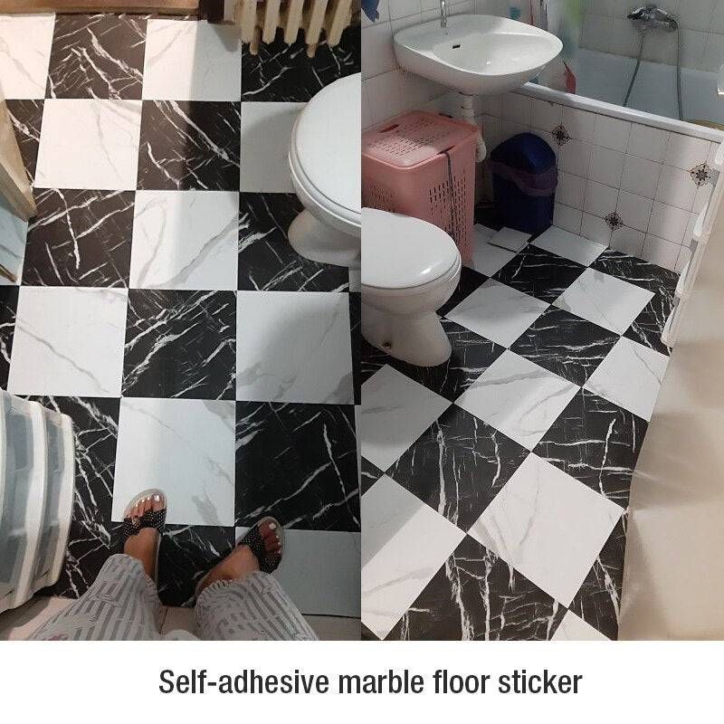 Simulated Marble Tile Floor Sticker PVC Waterproof Self-adhesive for Living room Toilet Kitchen Home Floor Decor 3d Wall sticker - TheWellBeing4All